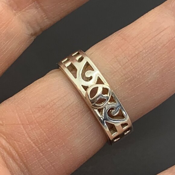 Solid Sterling Silver 925 Pierced Scroll Flat Band 5.5mm Wide Ring Size 7 - Picture 6 of 9